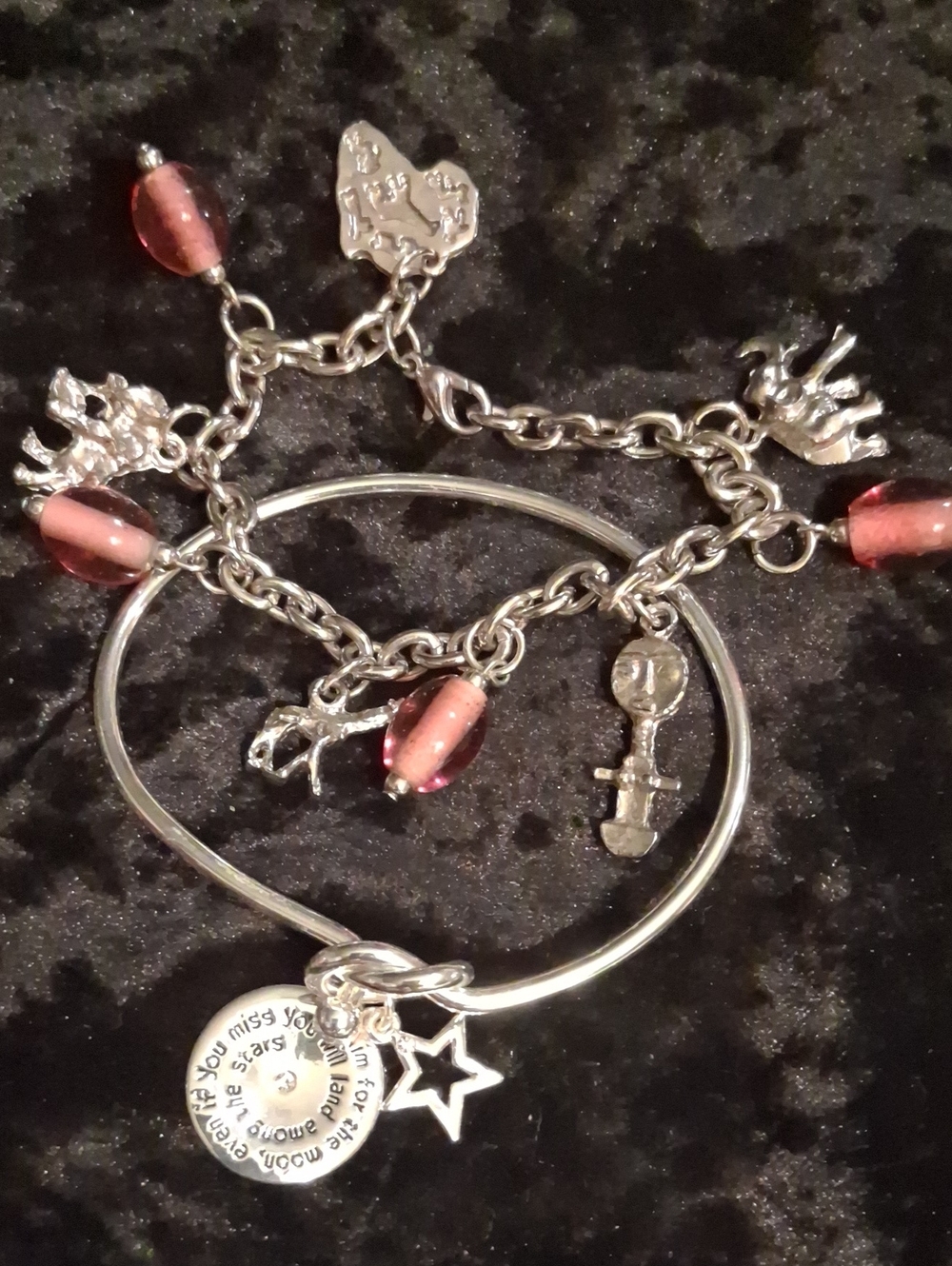 Silver Charm Bracelets 2 Set with Pink Beads Insperational Sz 8